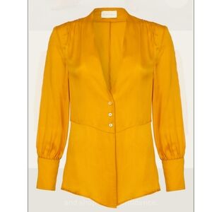 Arje Gaia V Neck Oriental Shirt In Saffron Mustard Size Medium